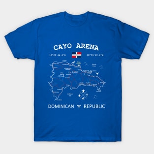 Cayo Arena Dominican Republic Flag Travel Map Coordinates GPS T-Shirt